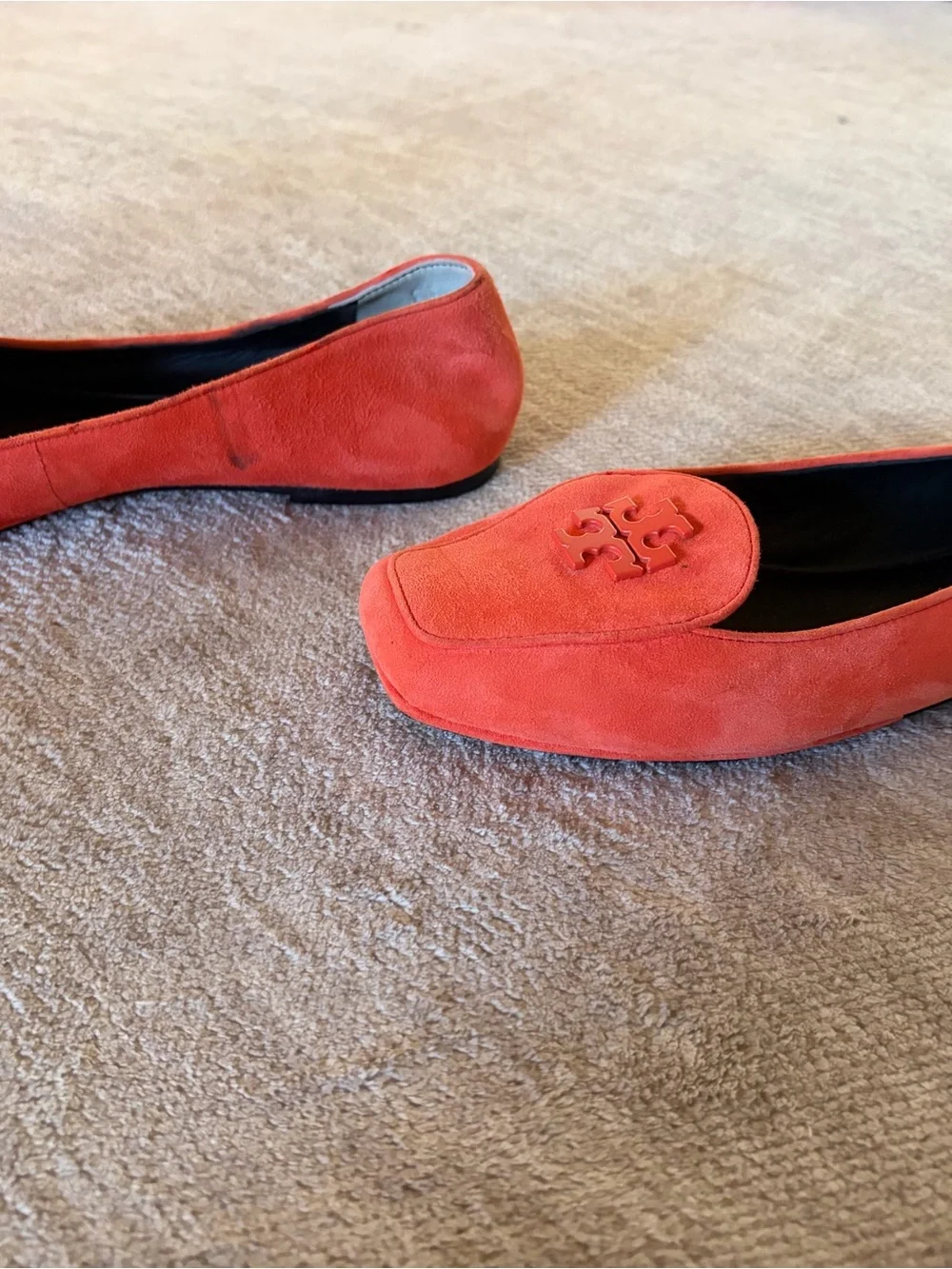 Tory Burch Orange Suede Smoking Slippers